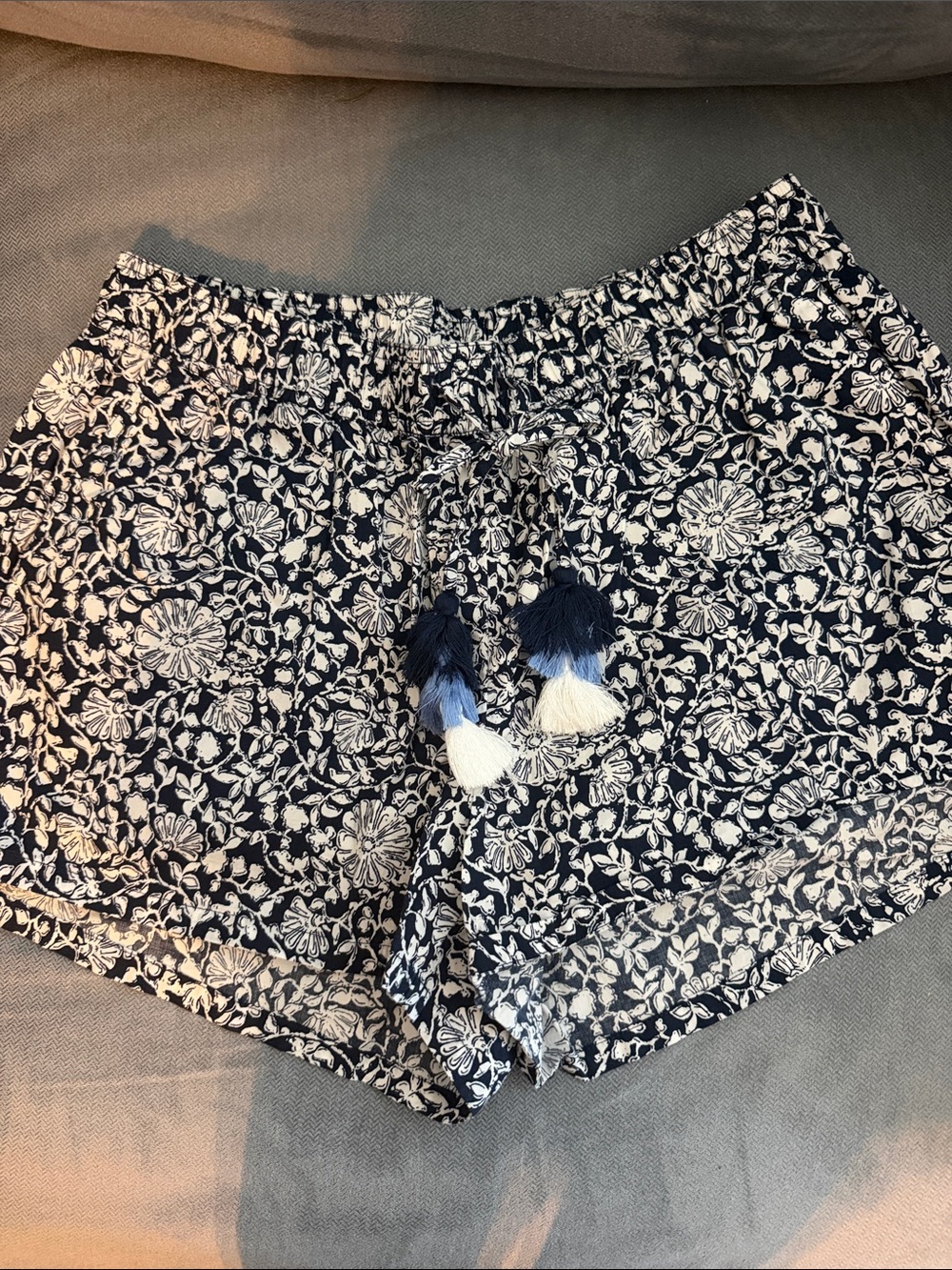 Vineyard Vines Navy and White Floral Tassel Drawstring Shorts